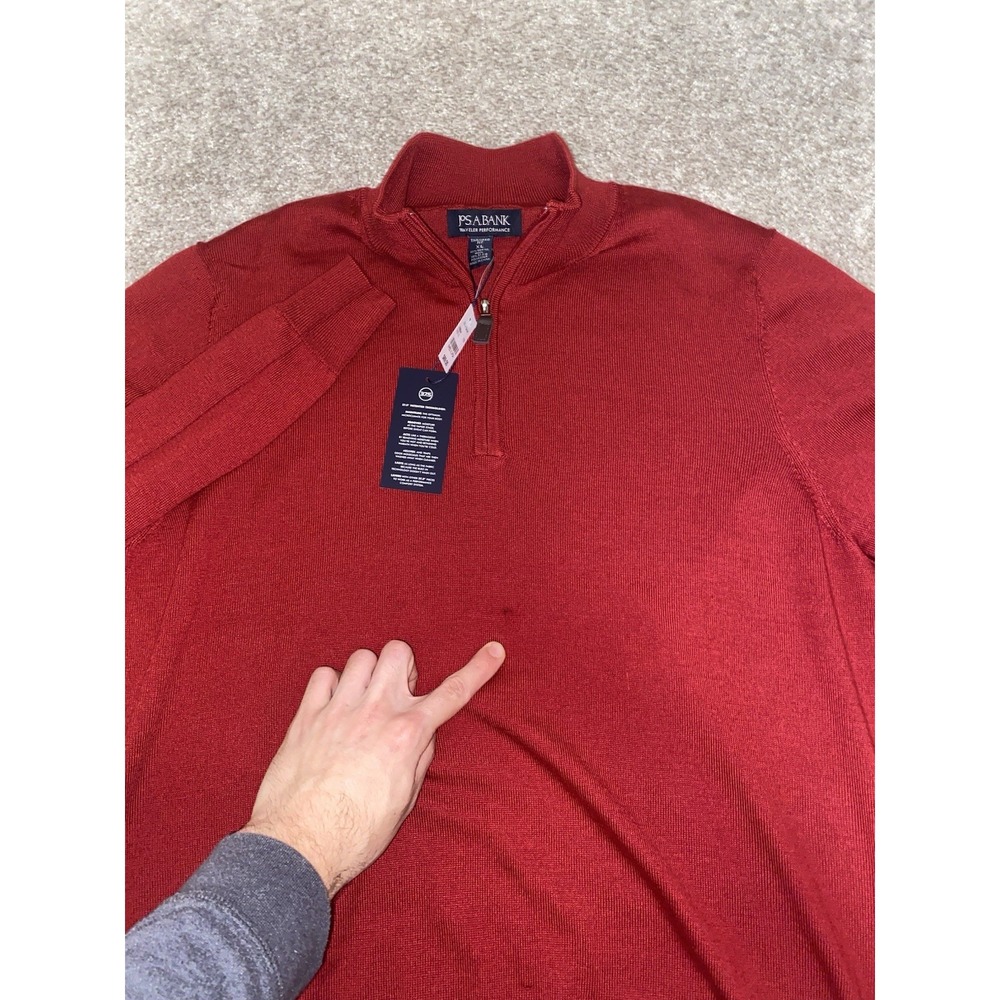 Jos. A Bank Merino Wool/Polyester 1/4 Zip Sweater Red Mens XL Preppy Casual NWT - Picture 4 of 11